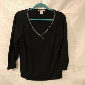 Nygard Collection Silk Blend XL (18-20) Black Top Rhinestone Trim 3/4 Sleeve